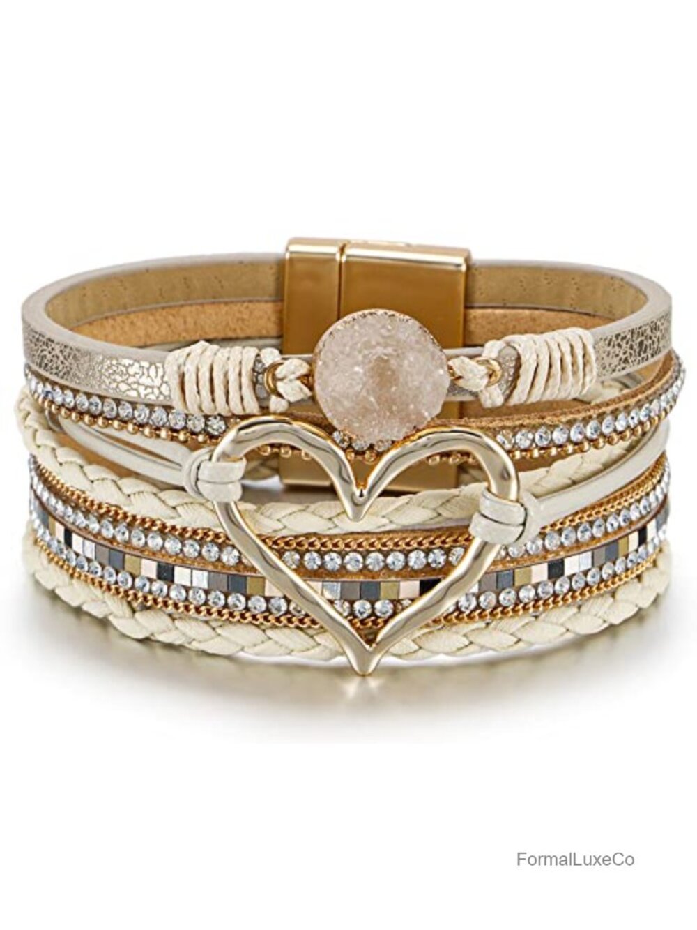 Leather Wrap Multi-Layer Pearl Crystal Bracelet Bangle